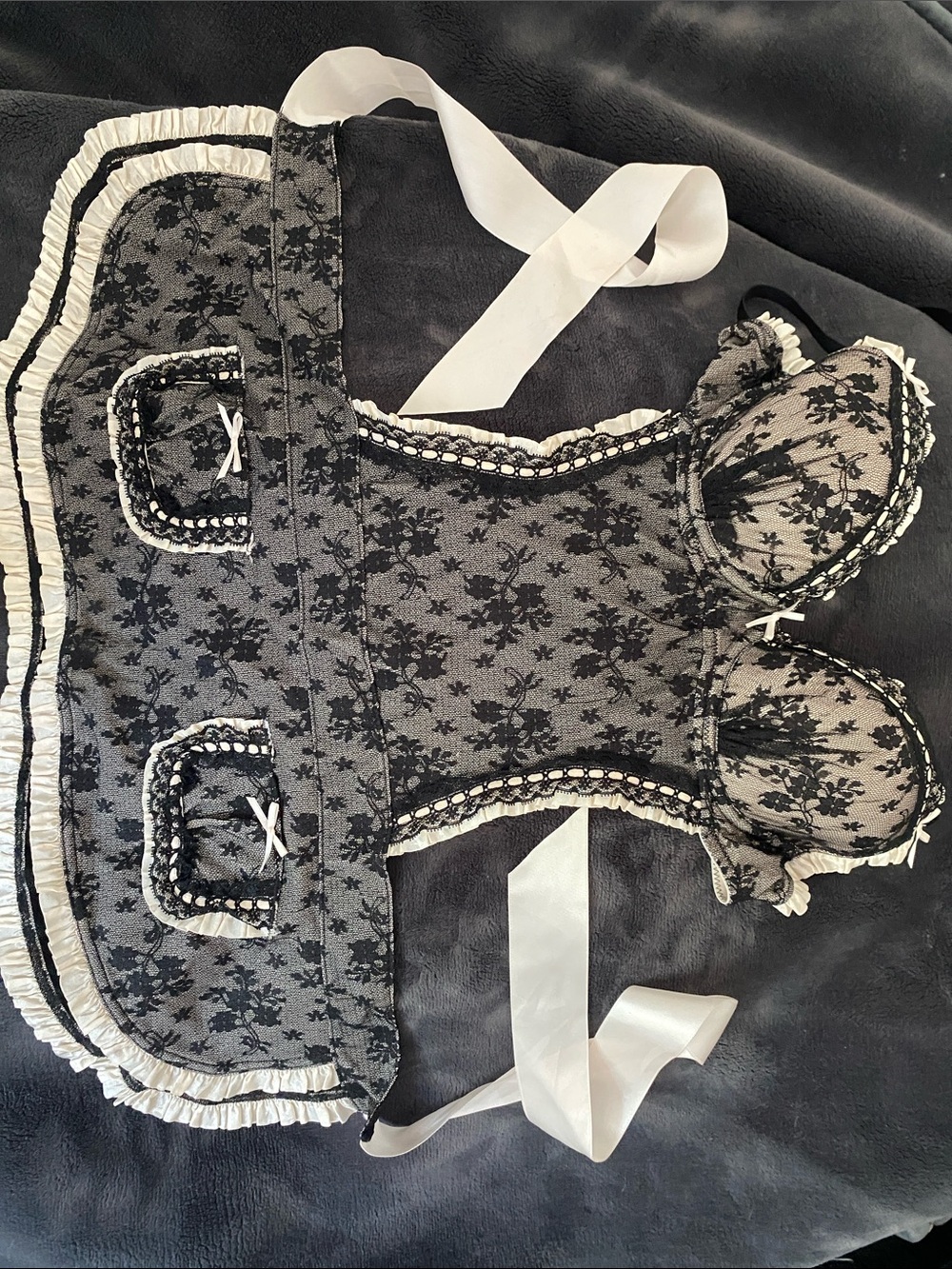Victoria’s Secret Black & Cream Lace Trim Sexy Maid Lingerie